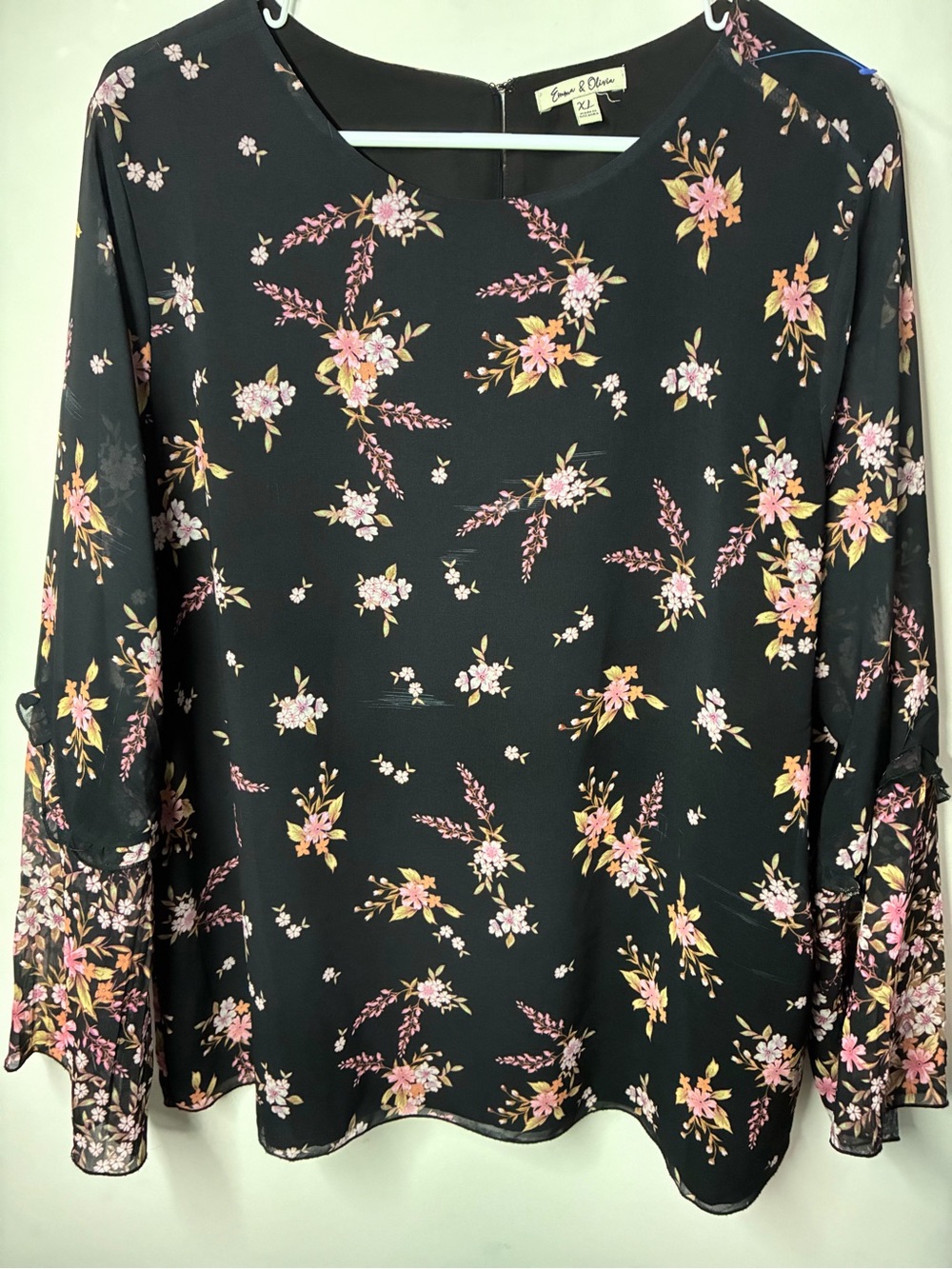 Women’s Black Floral Long-Sleeve Blouse by Jones & Olivia